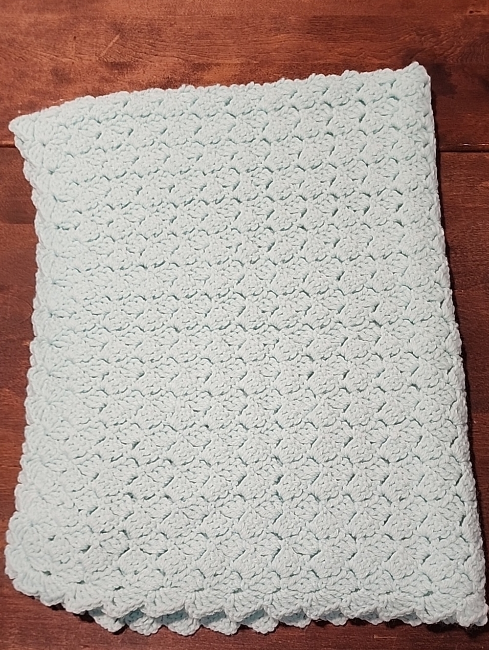 Hand Crafted Light Blue Crochet Throw Blanket